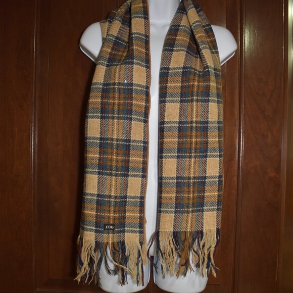 London Fog Plaid Wool Scarf Brown Blue - Picture 4 of 11